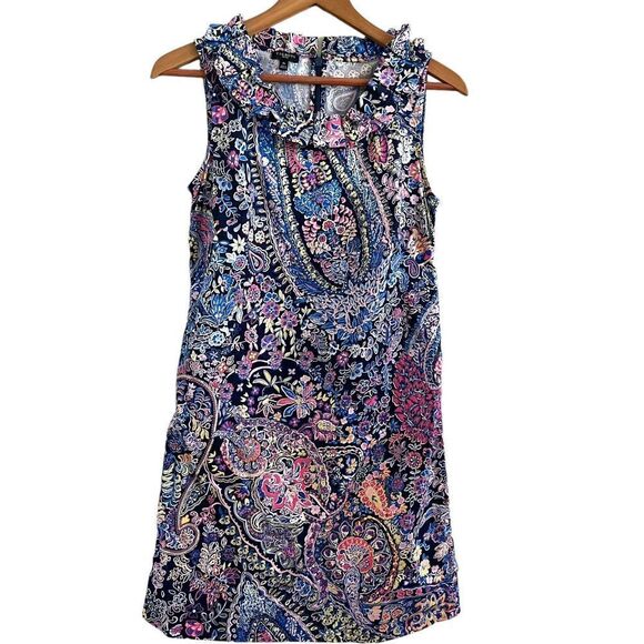 Talbots Floral Paisley Shift Dress Pink Blue Ruffled Size 4P preppy coastal - Picture 8 of 12